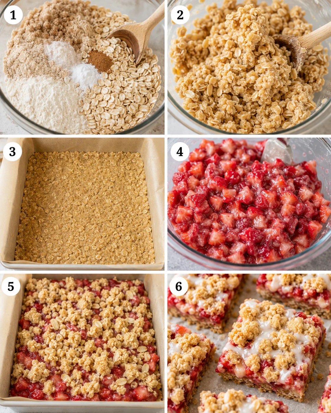 Delicious homemade strawberry oatmeal bars with a fruity filling and oat crumble topping.