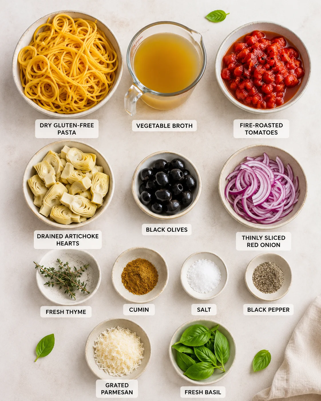 Delicious Mediterranean one pot pasta with vegetables and herbs in a bowl