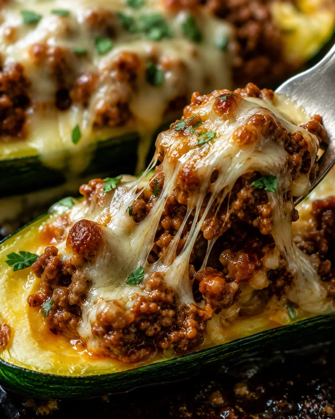 Hearty Ground Beef Zucchini Boats Delicious zucchini boats filled with seasoned ground beef and melted cheese topped with herbs.