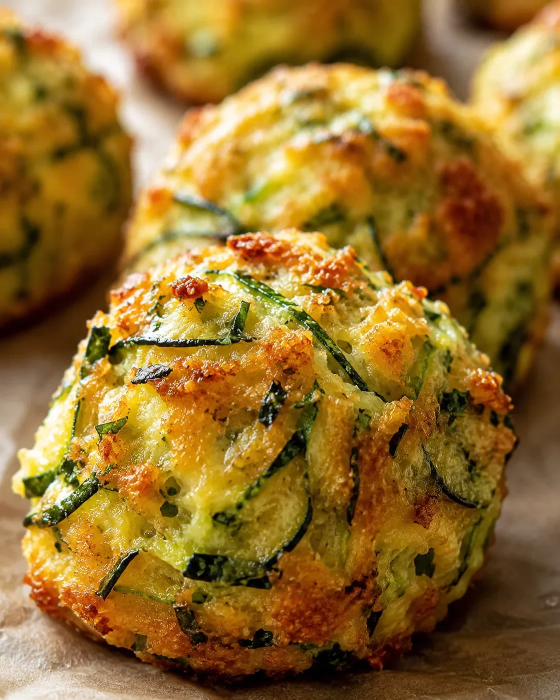Golden, crispy zucchini bites topped with herbs and served with marinara.