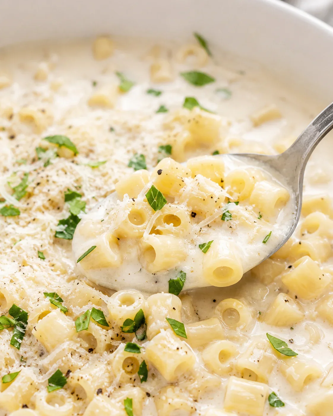 Rich, creamy garlic pasta soup with Parmesan cheese and tender noodles in one pot.