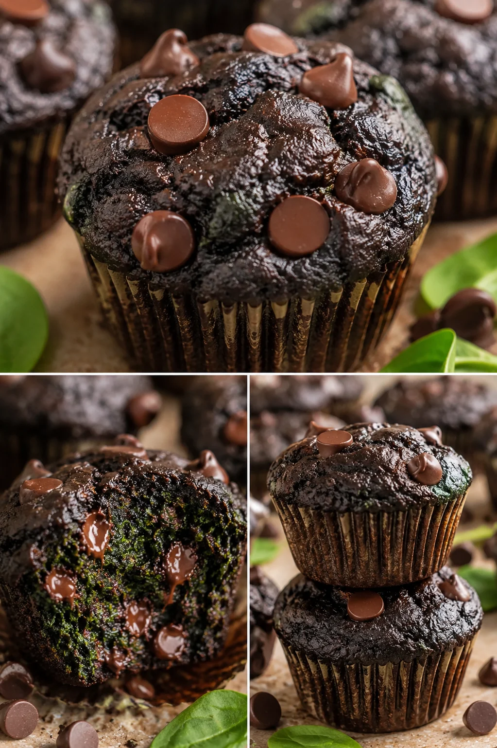 Chocolate Muffins with Chocolate Chips Close-up of delicious, moist chocolate muffins topped with chocolate chips
