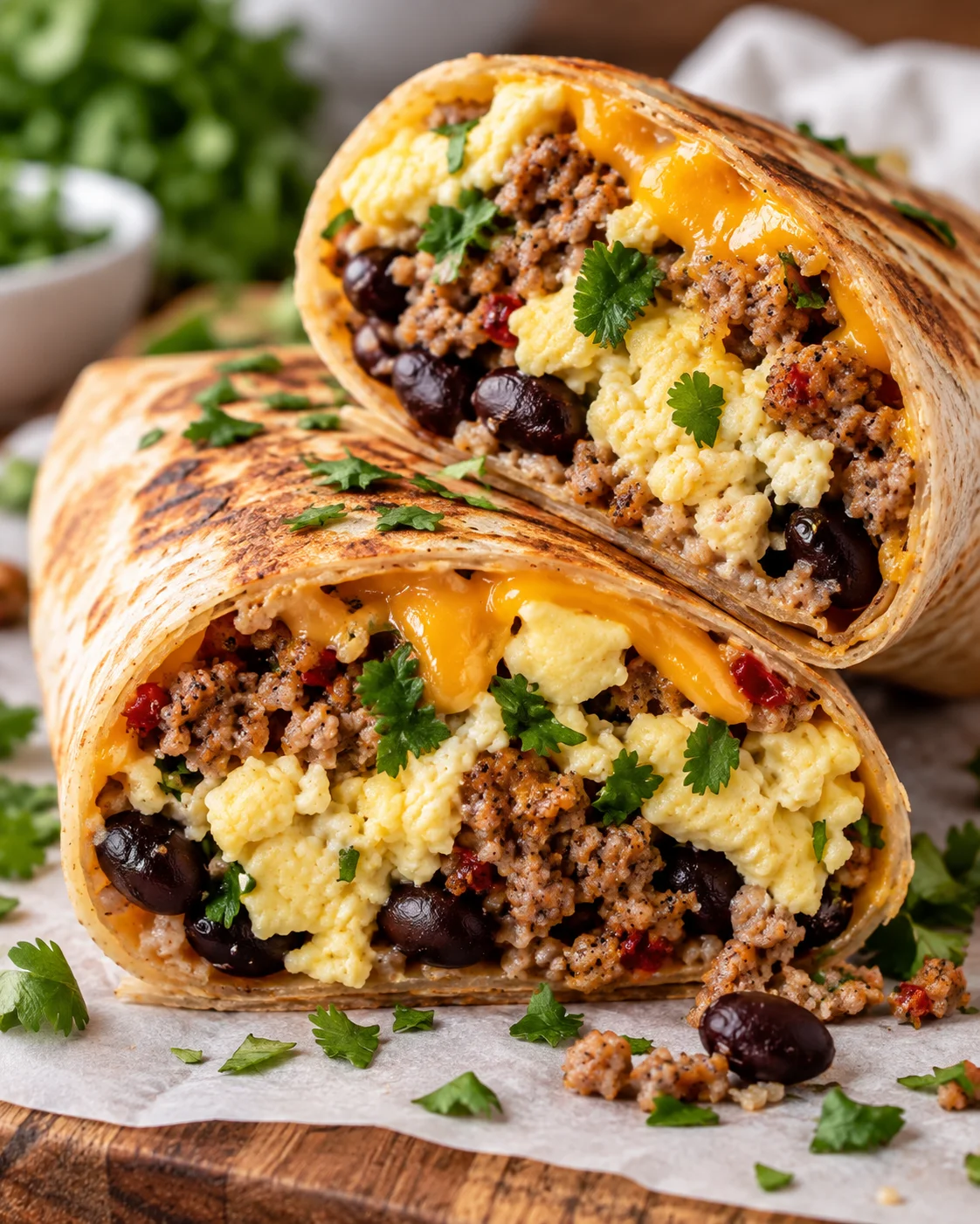 Alternate close-up serving of High-Protein Breakfast Burrito
