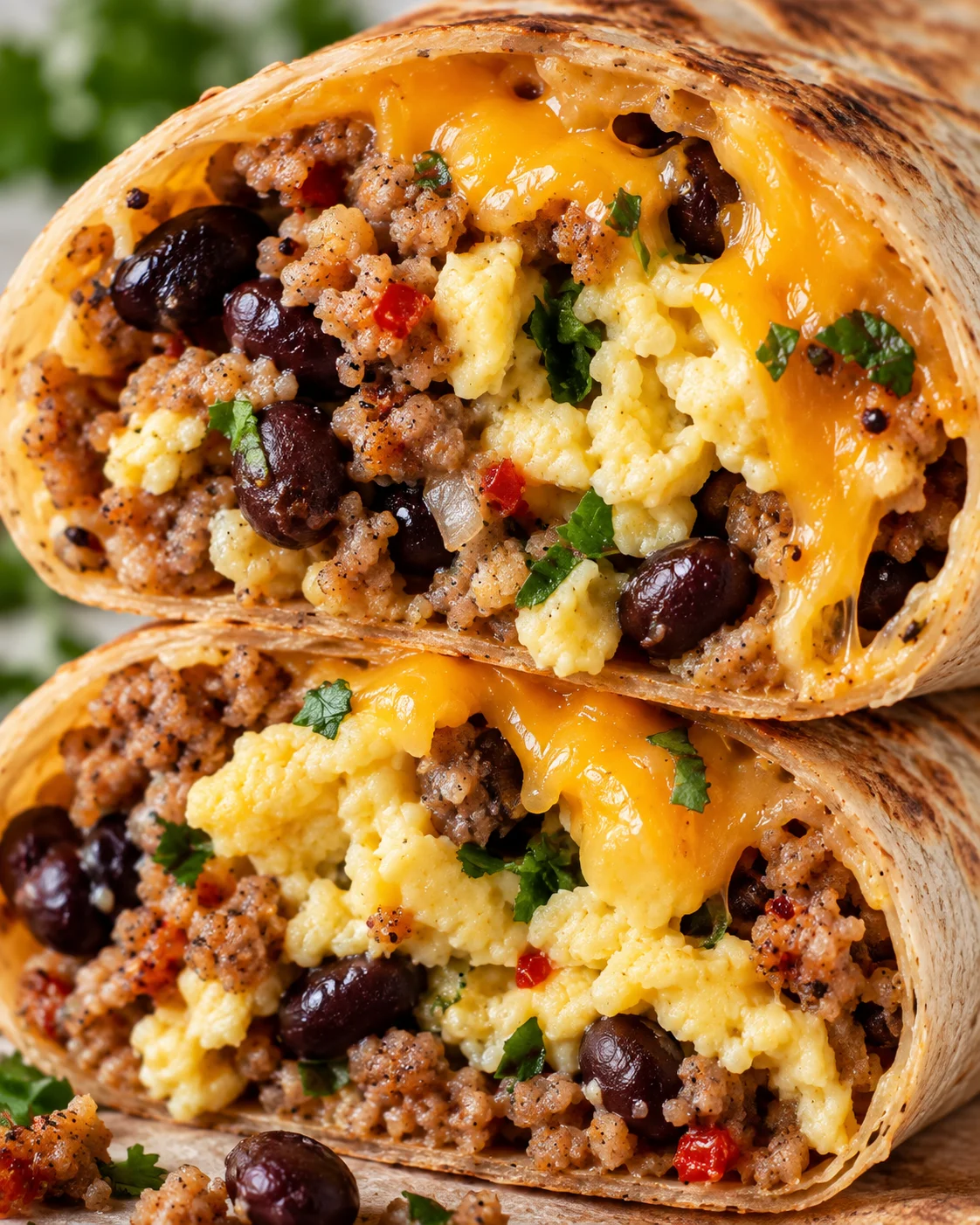 Texture detail showing the crumb and interior of High-Protein Breakfast Burrito