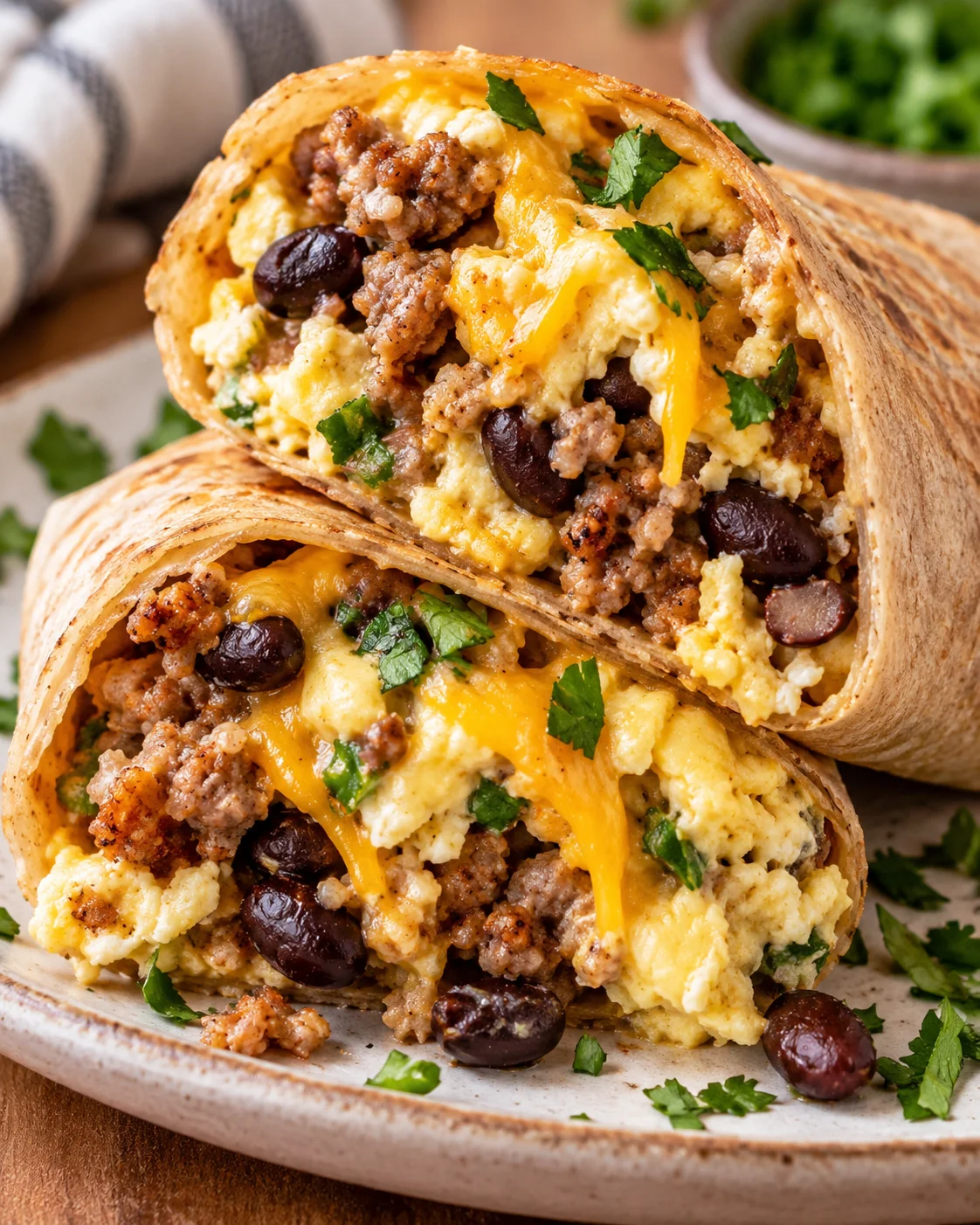 Alternate close-up serving of High-Protein Breakfast Burritos for Meal Prep