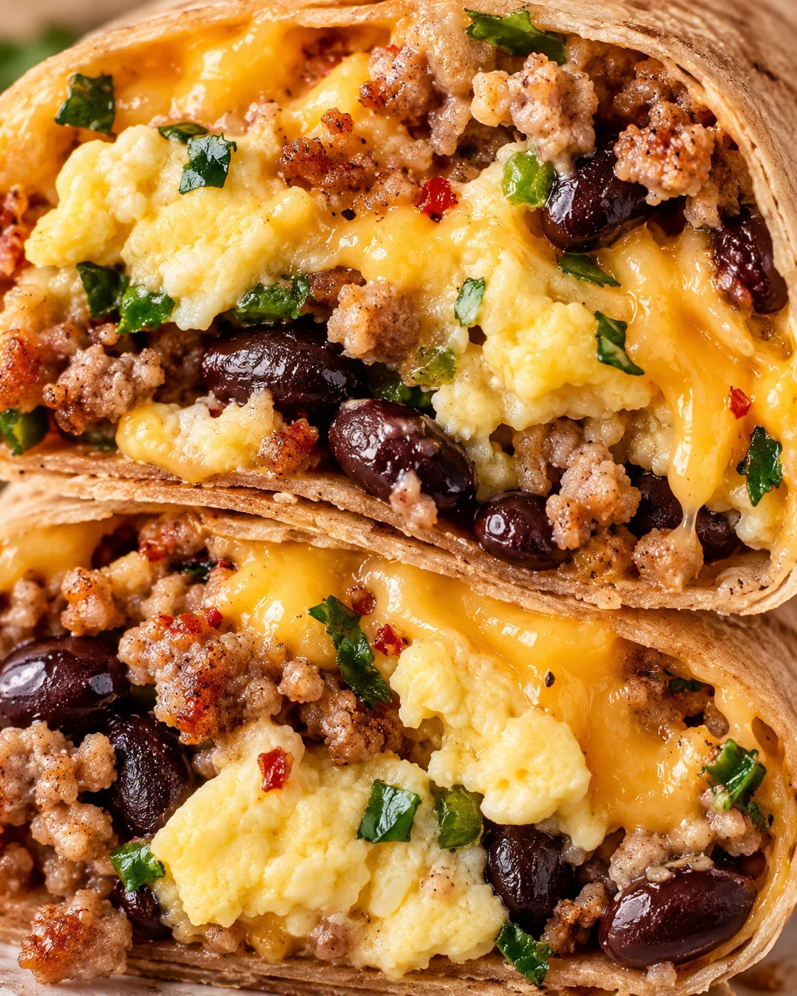 Texture detail showing the crumb and interior of High-Protein Breakfast Burritos for Meal Prep