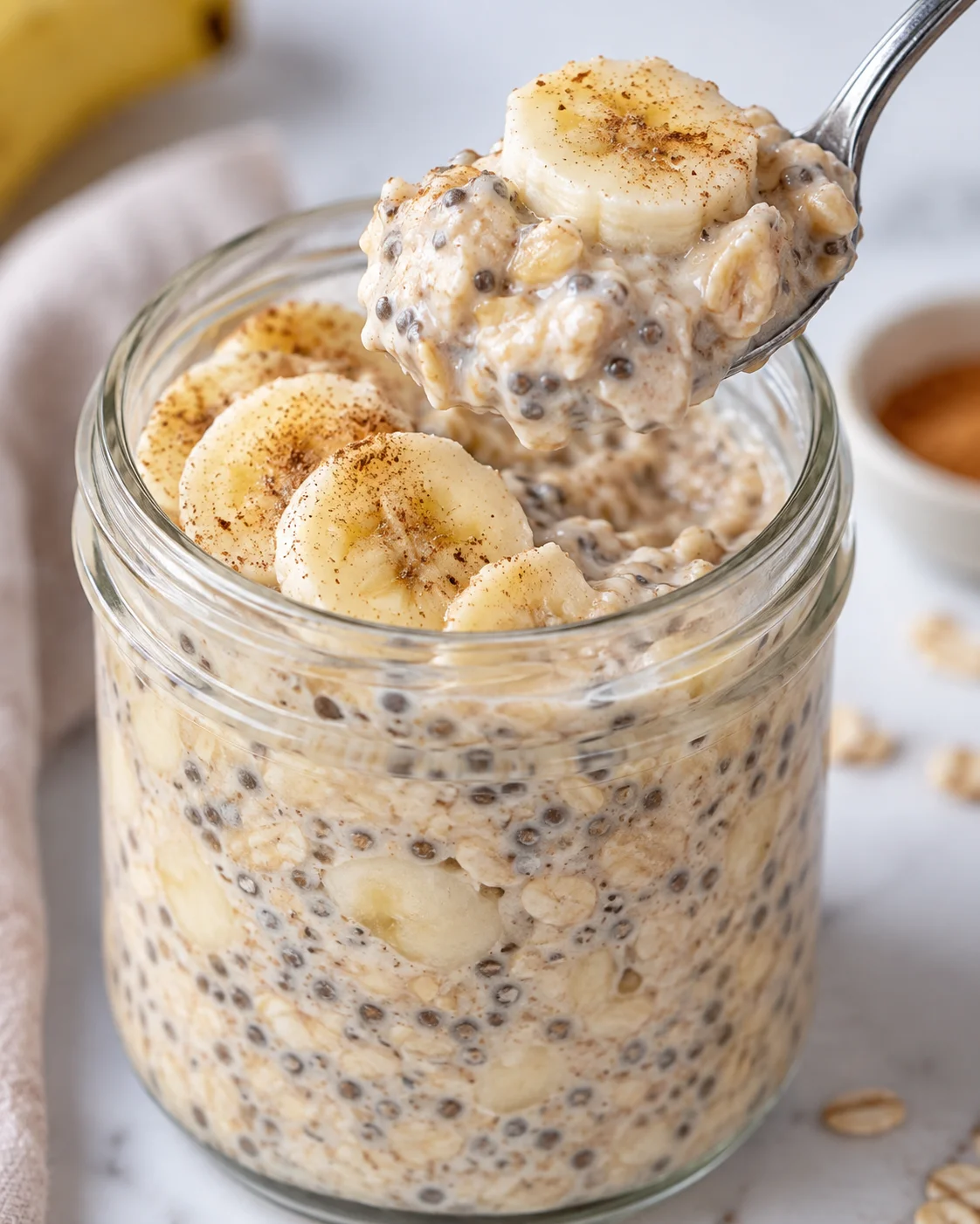 Alternate close-up serving of High-Protein Overnight Oats Recipe