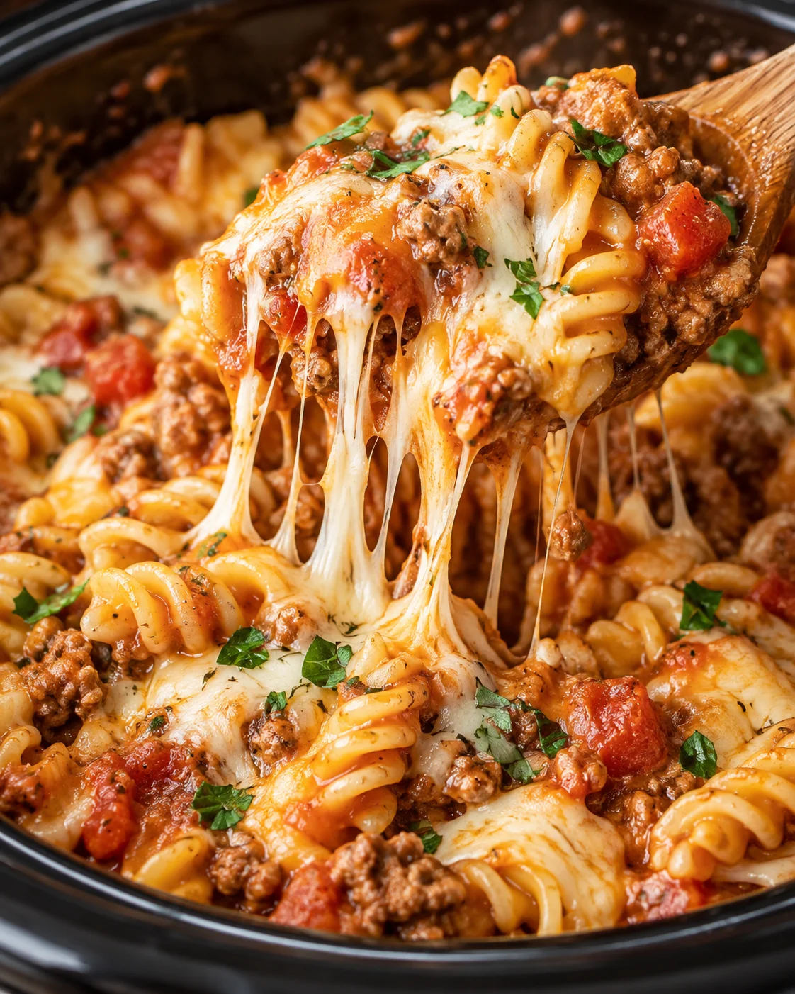 Close-up of tender pasta texture, creamy sauce, and melted cheese